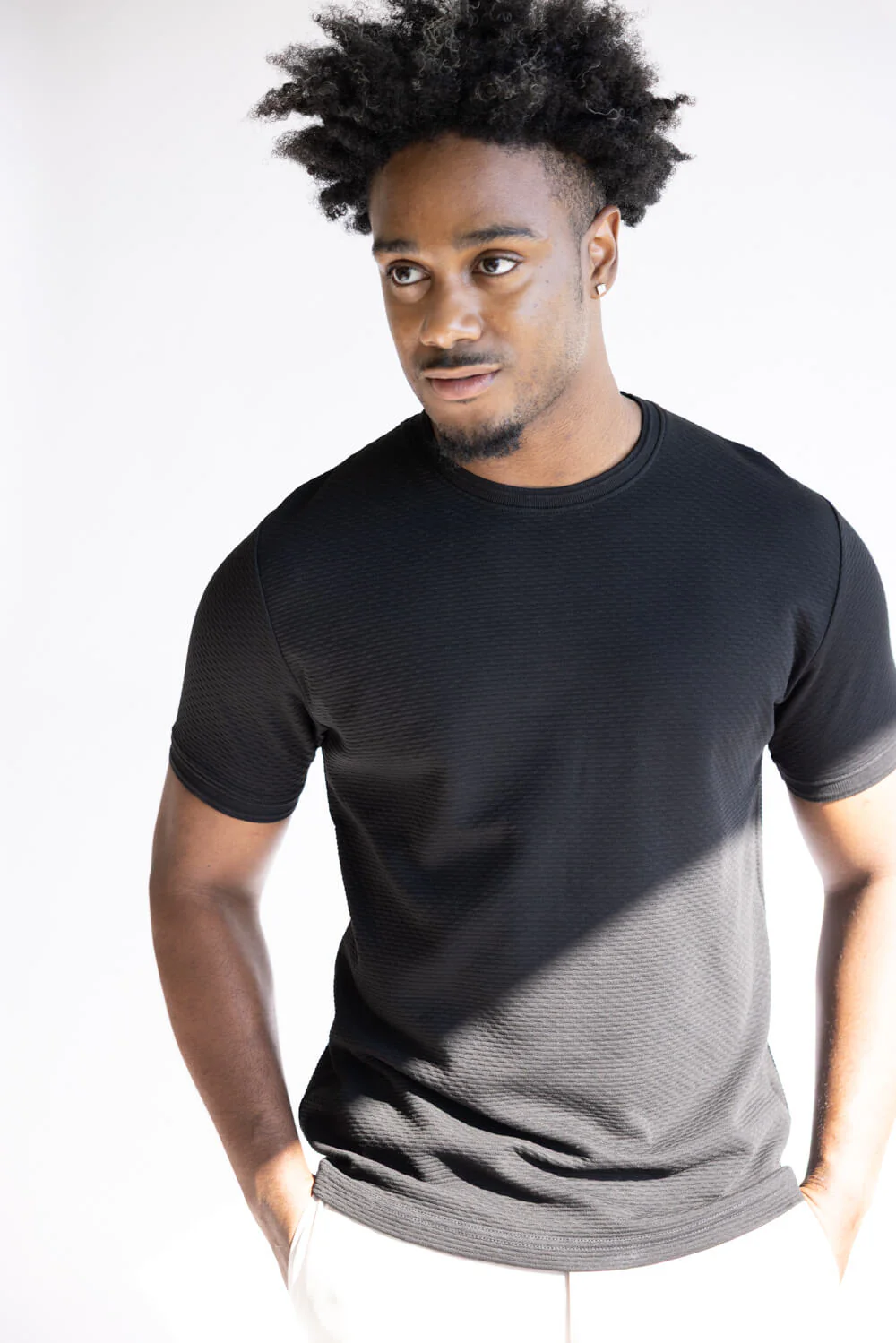 Denim & Flower Textured Shirt for Men in Black | CKTS-B637