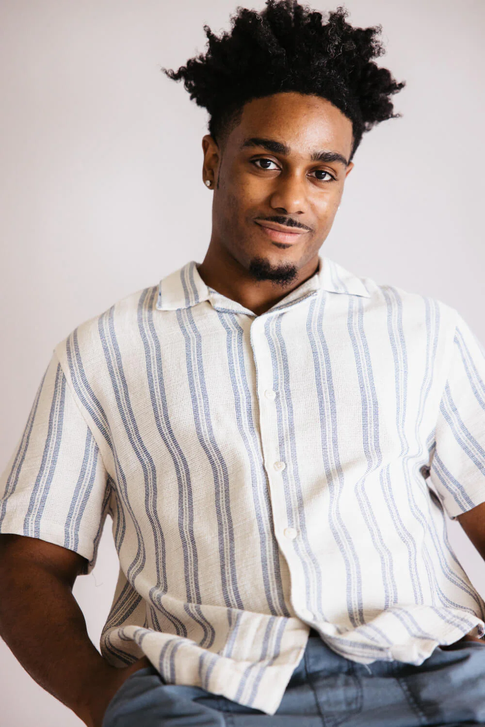 Denim & Flower Textured Striped Button Up Shirt for Men