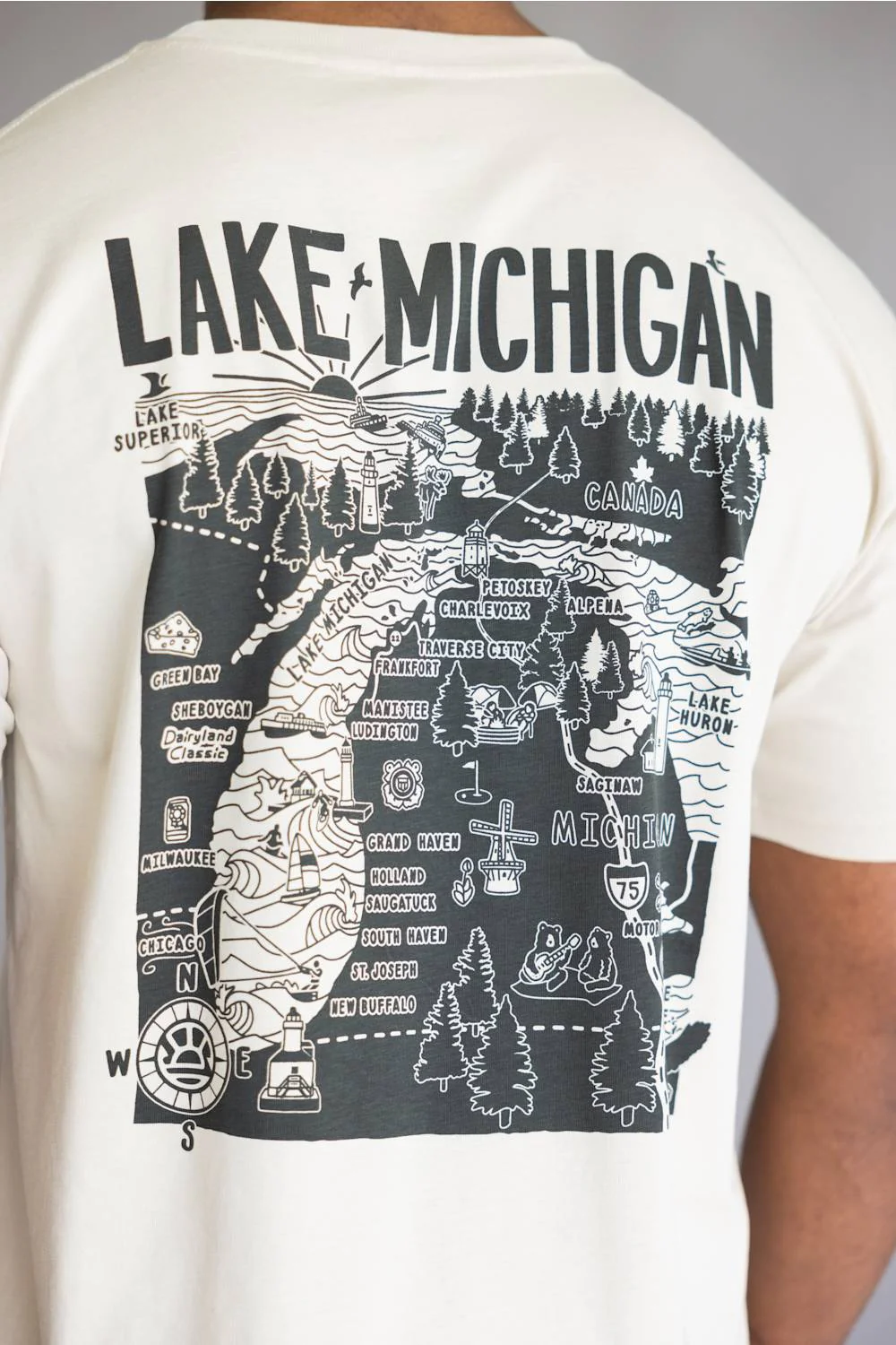 Distant Local Michigan Great Lakes Map T-Shirt in Bone | 1082-BONE-MI