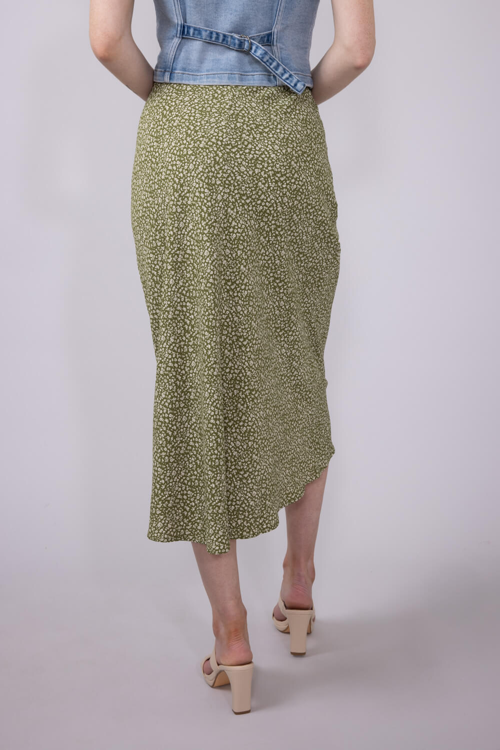 Be Cool Ditsy Floral Midi Skirt for Women in Avocado | 71063-AVOCADO - Image 3