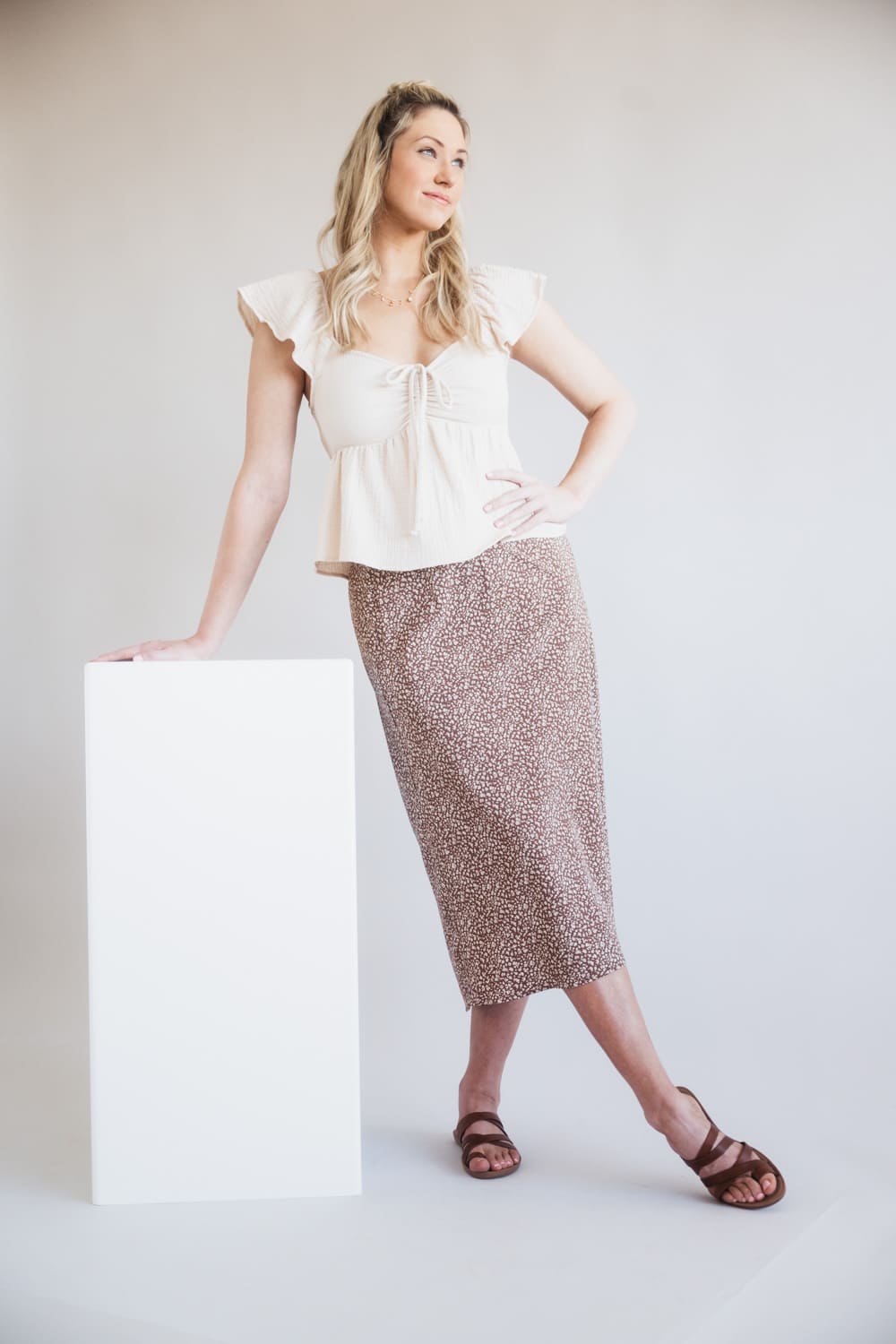 Be Cool Ditsy Floral Midi Skirt for Women in Mocha | 71063-MOCHA - Image 2