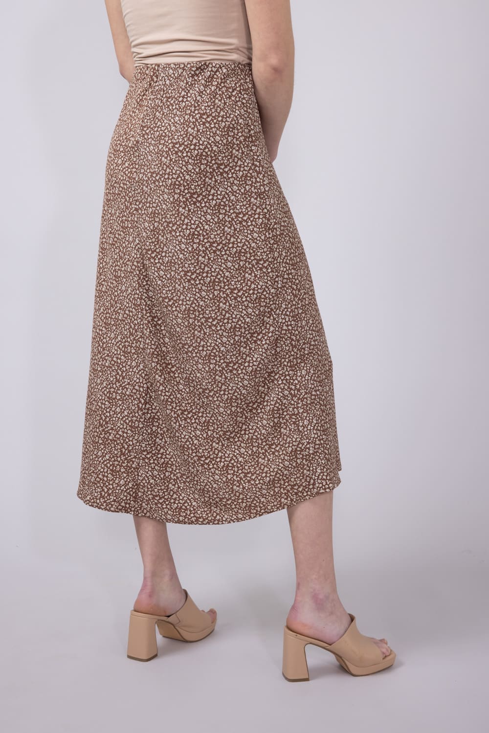 Be Cool Ditsy Floral Midi Skirt for Women in Mocha | 71063-MOCHA - Image 3