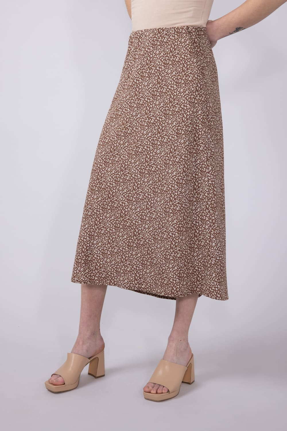 Be Cool Ditsy Floral Midi Skirt for Women in Mocha | 71063-MOCHA - Image 4
