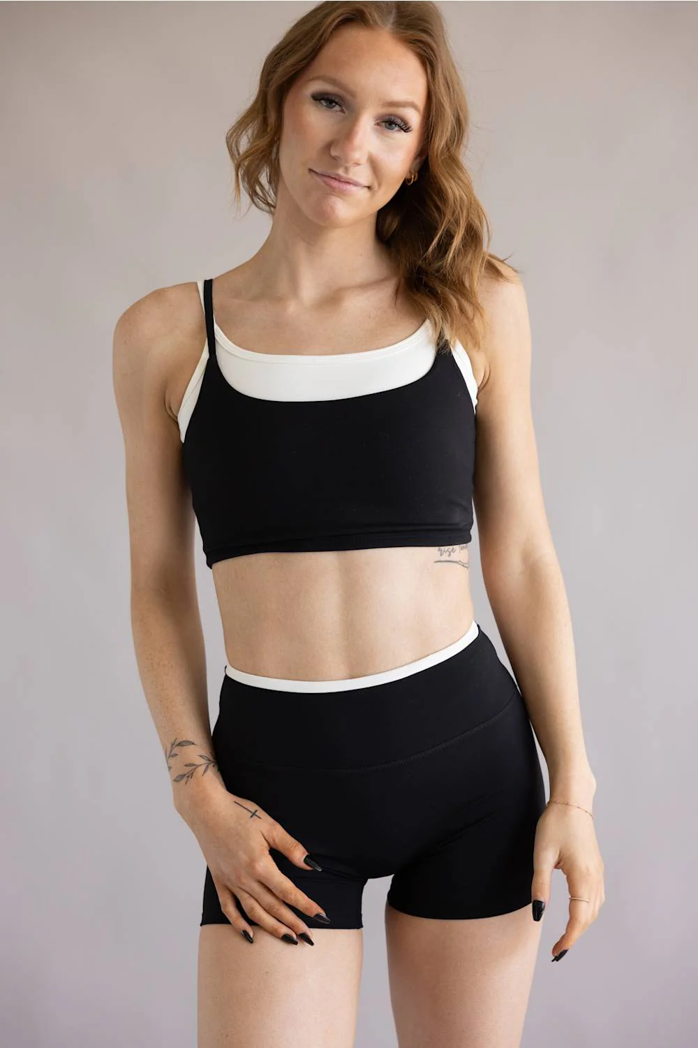 KimberlyC Double Layer Biker Shorts for Women in Black/White | YP70161-BLACK - Image 2