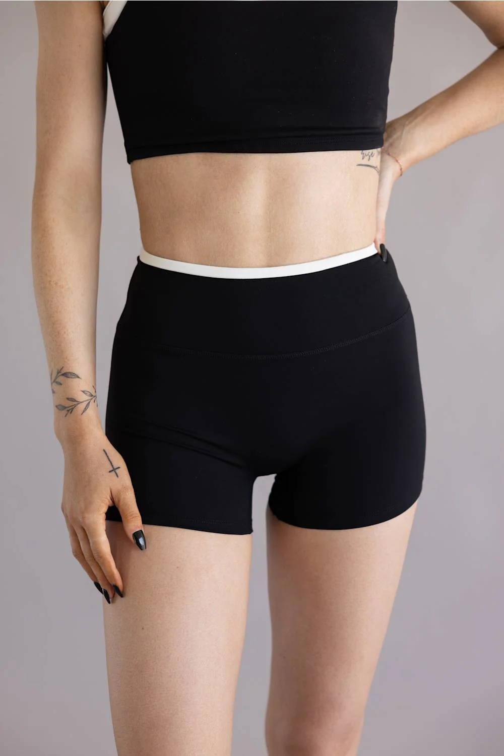 KimberlyC Double Layer Biker Shorts for Women in Black/White | YP70161-BLACK - Image 3
