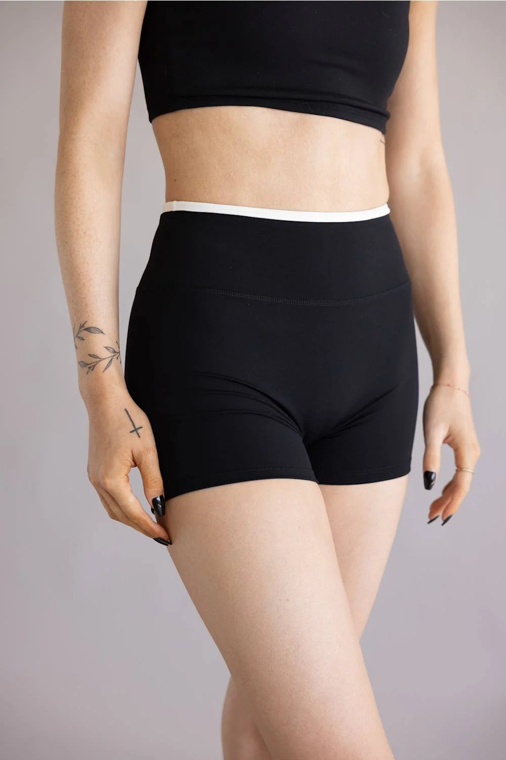 KimberlyC Double Layer Biker Shorts for Women in Black/White | YP70161-BLACK - Image 5