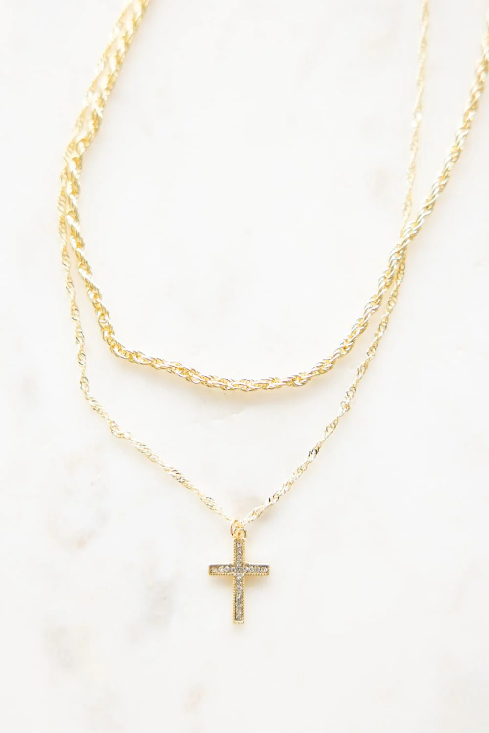 Double Layer Cross Necklace Set in Gold | N11870CLG2