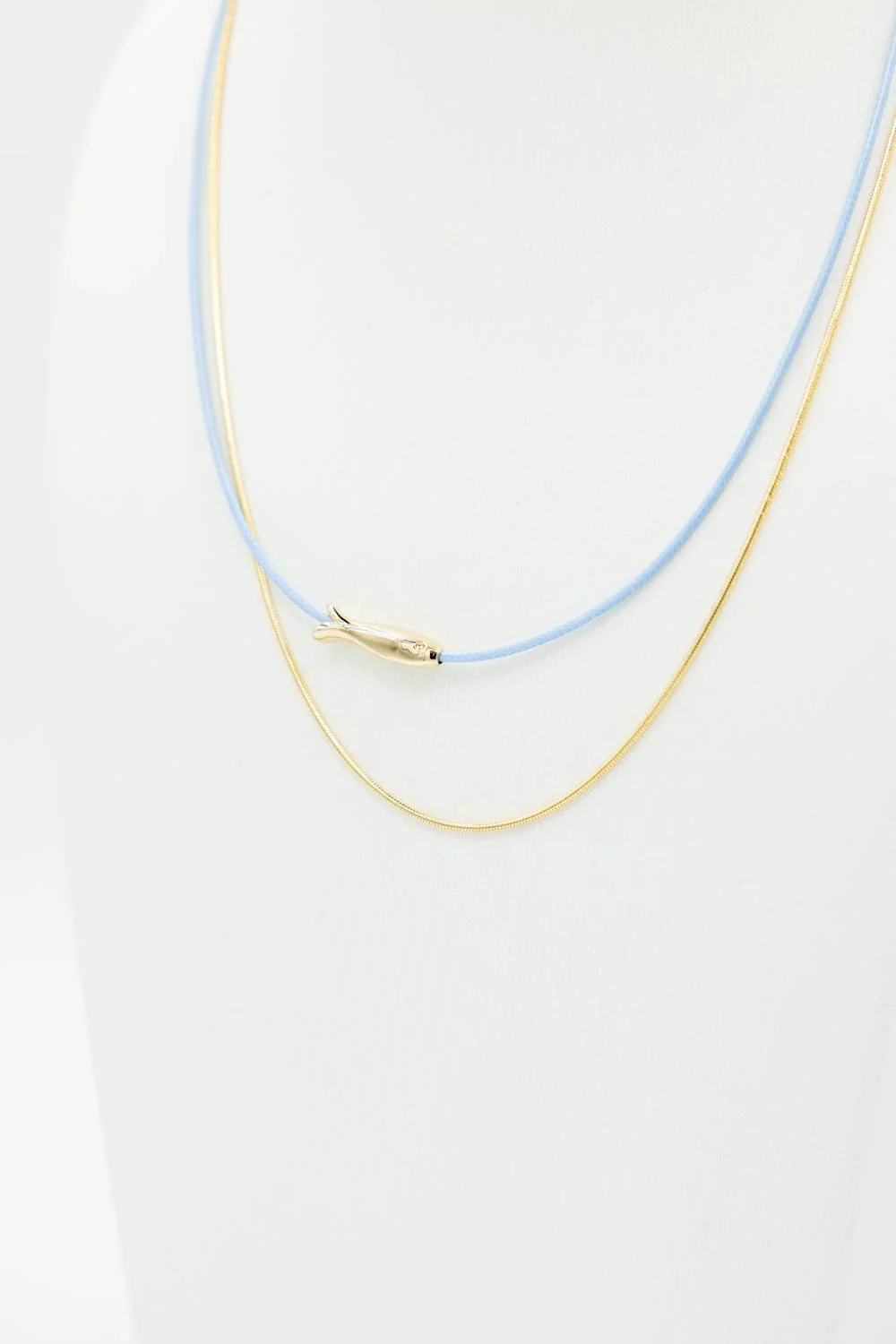 Double Layer Fish Necklace Set in Gold/Blue | HN371LBL