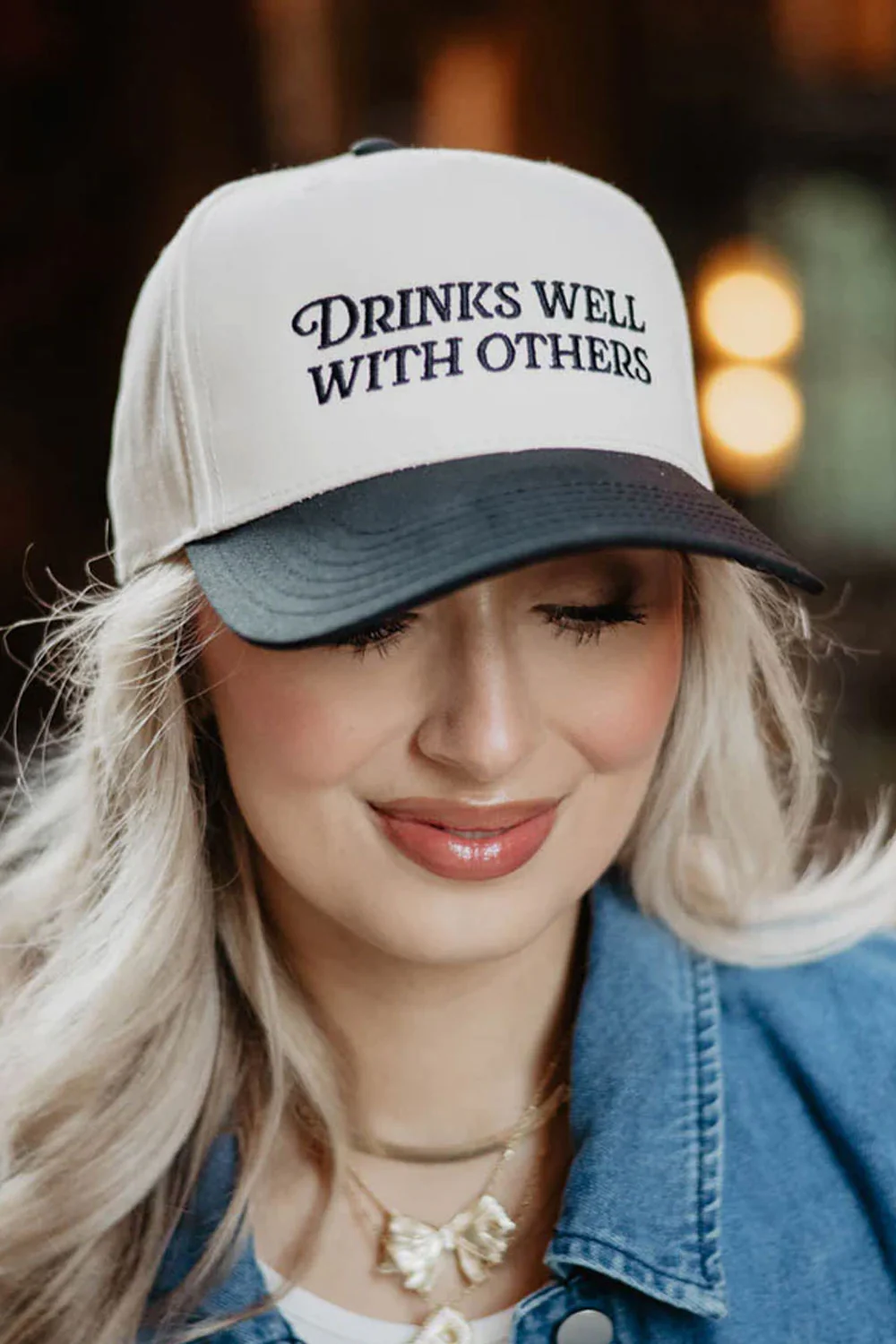 Drinks Well With Others Trucker Hat for Women in Black/Tan | KDC-BC-1121-BLK-TAN
