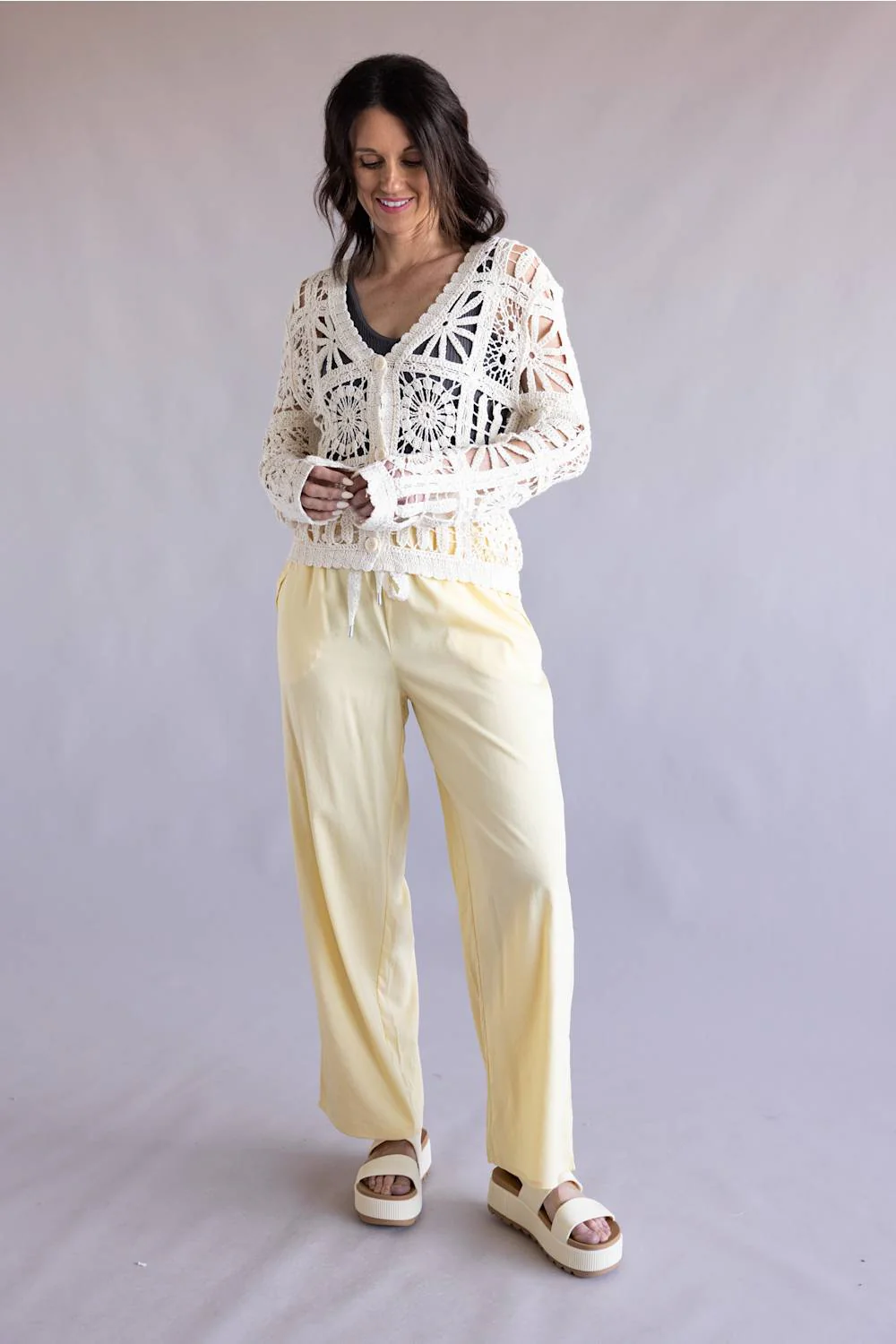 Elan Crochet Cardigan for Women in Off White | SW11665-NAT - Image 2