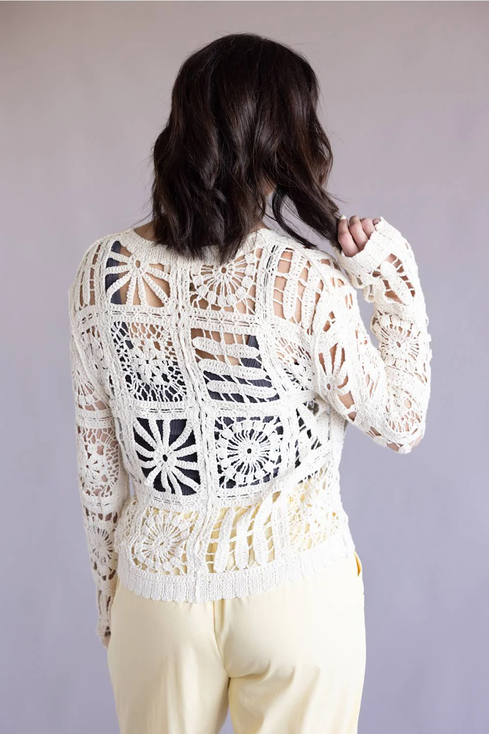 Elan Crochet Cardigan for Women in Off White | SW11665-NAT - Image 3