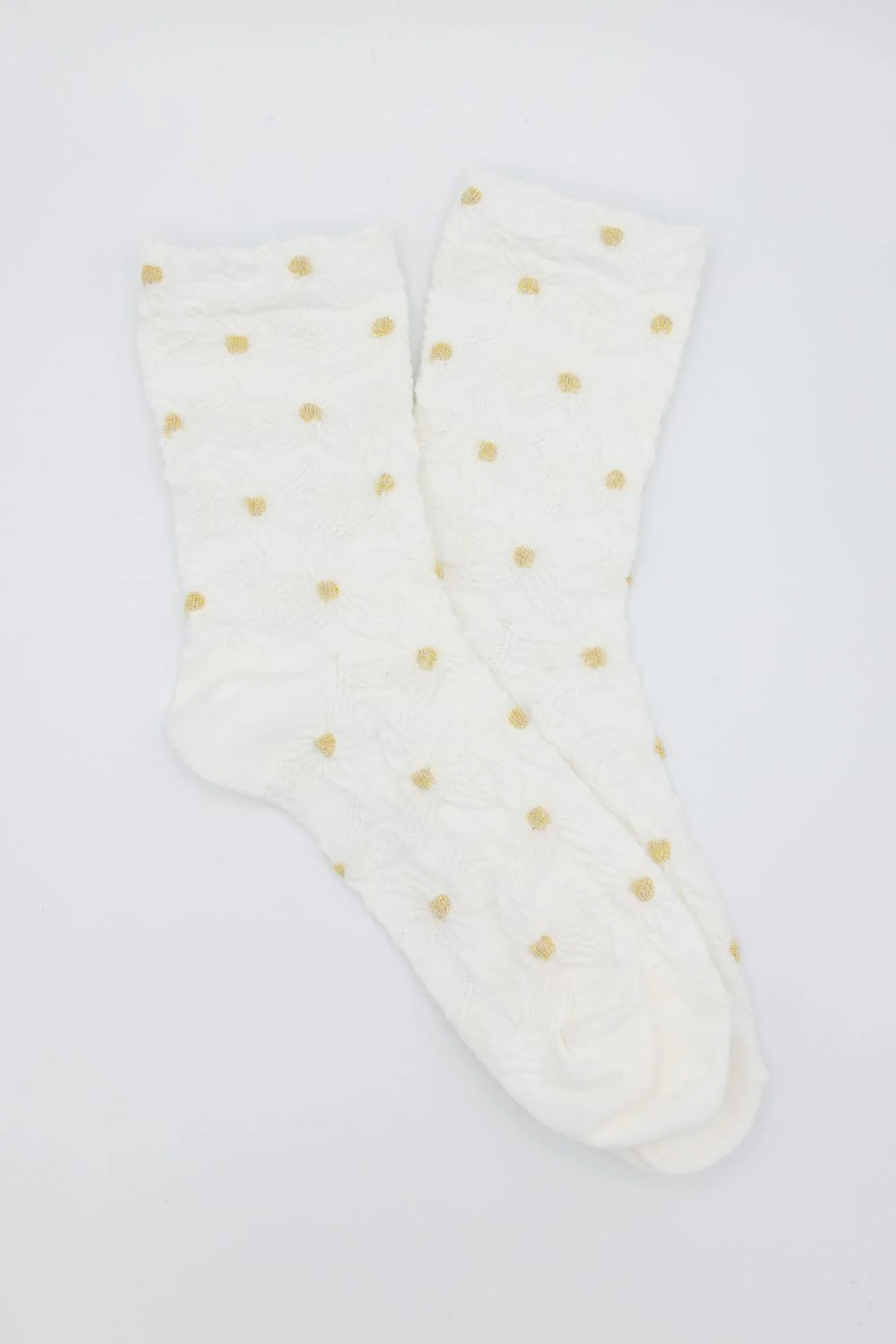 Embossed Floral Crew Socks for Women in White | SK351WH
