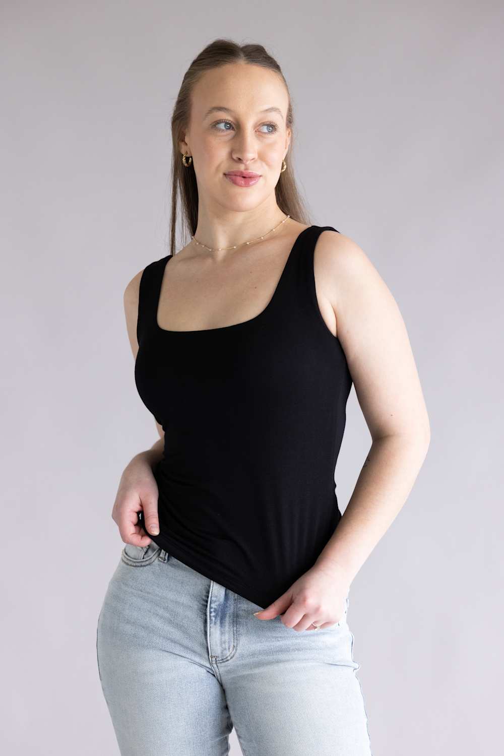 Final Touch Double Layer Tank Top for Women in Black | VT16608-BLACK