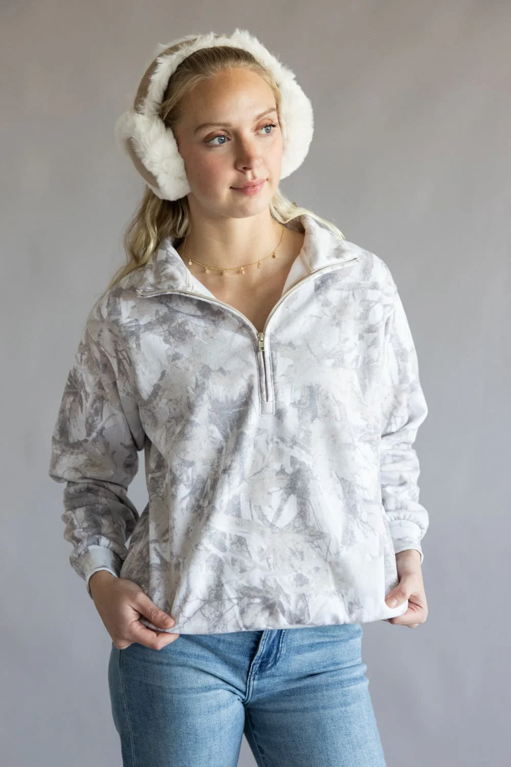 Fleece Half Zip Sweatshirt for Women in Cream Camo | JK434-CREAMCAMO - Image 5