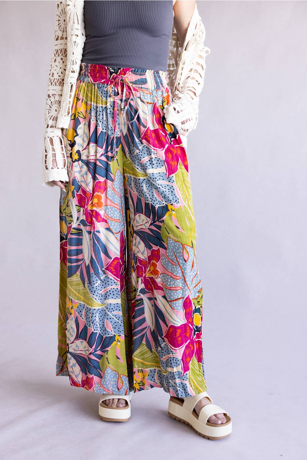 Floral Beach Pants for Women in Pink Multi | 25T20-A865-PINK