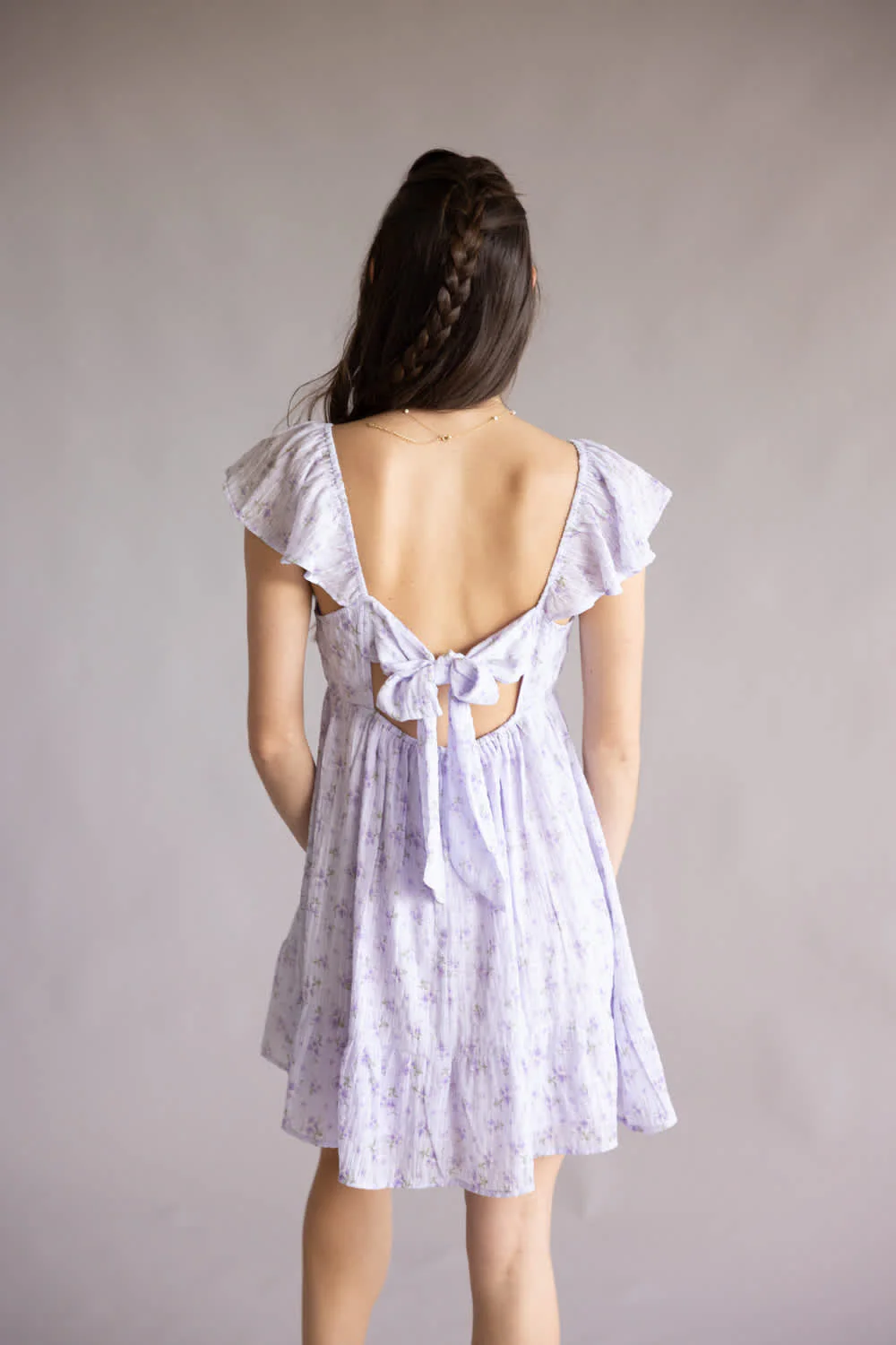 Very J Floral Flutter Sleeve Dress for Women in Lilac | VD33896-LILAC - Image 3