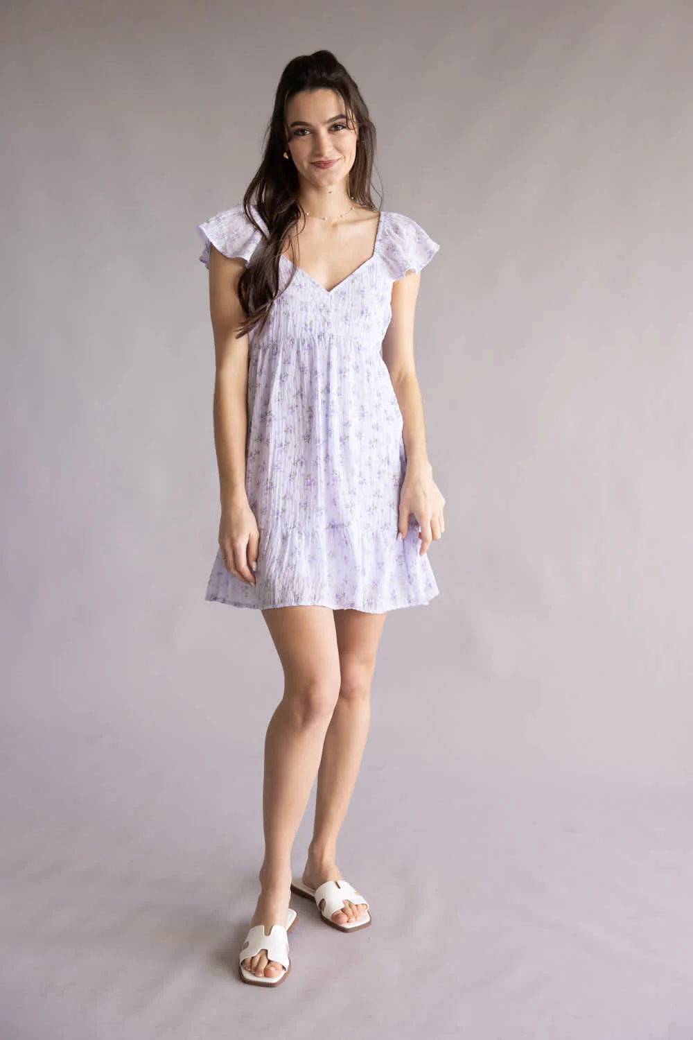 Very J Floral Flutter Sleeve Dress for Women in Lilac | VD33896-LILAC - Image 4