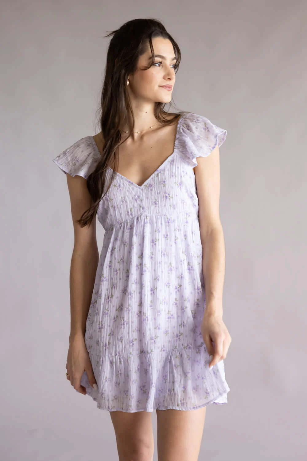 Very J Floral Flutter Sleeve Dress for Women in Lilac | VD33896-LILAC - Image 5