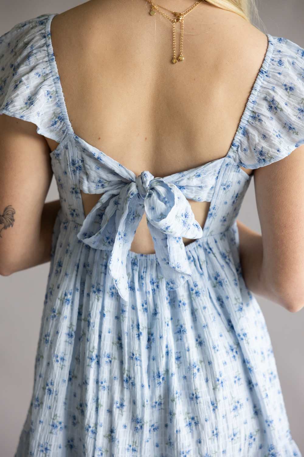 Very J Floral Flutter Sleeve Dress for Women in Sky Blue | VD33896-SKY - Image 4