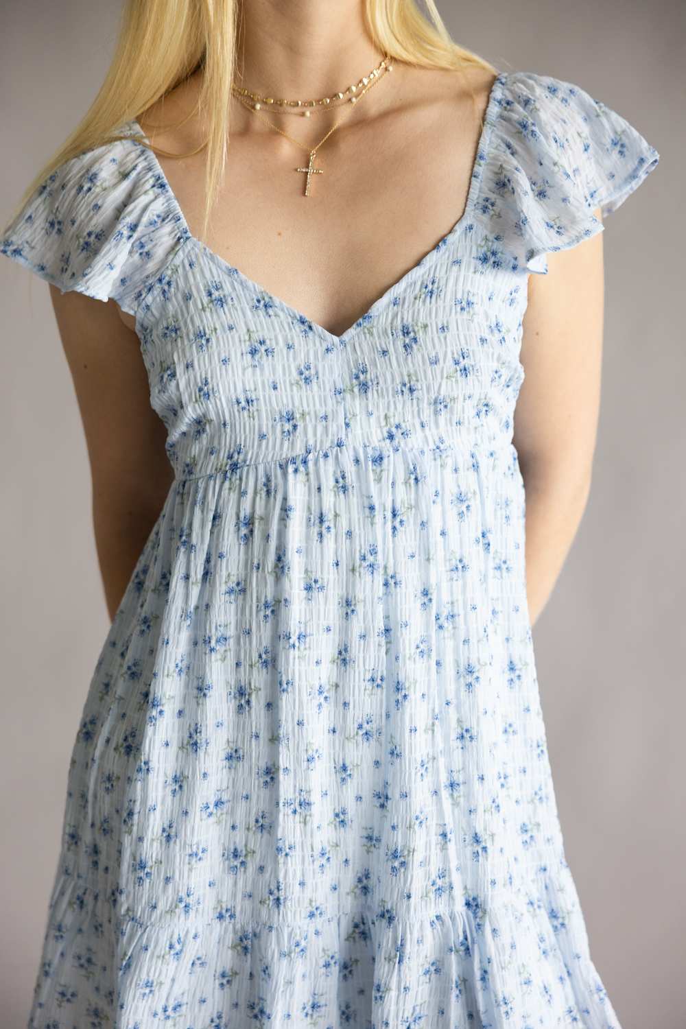 Very J Floral Flutter Sleeve Dress for Women in Sky Blue | VD33896-SKY - Image 5