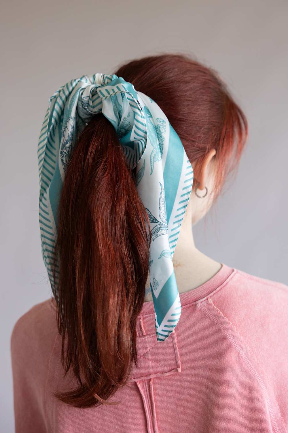 Floral Silky Scarf for Women in Turquoise/White | WLQS101-BLUE