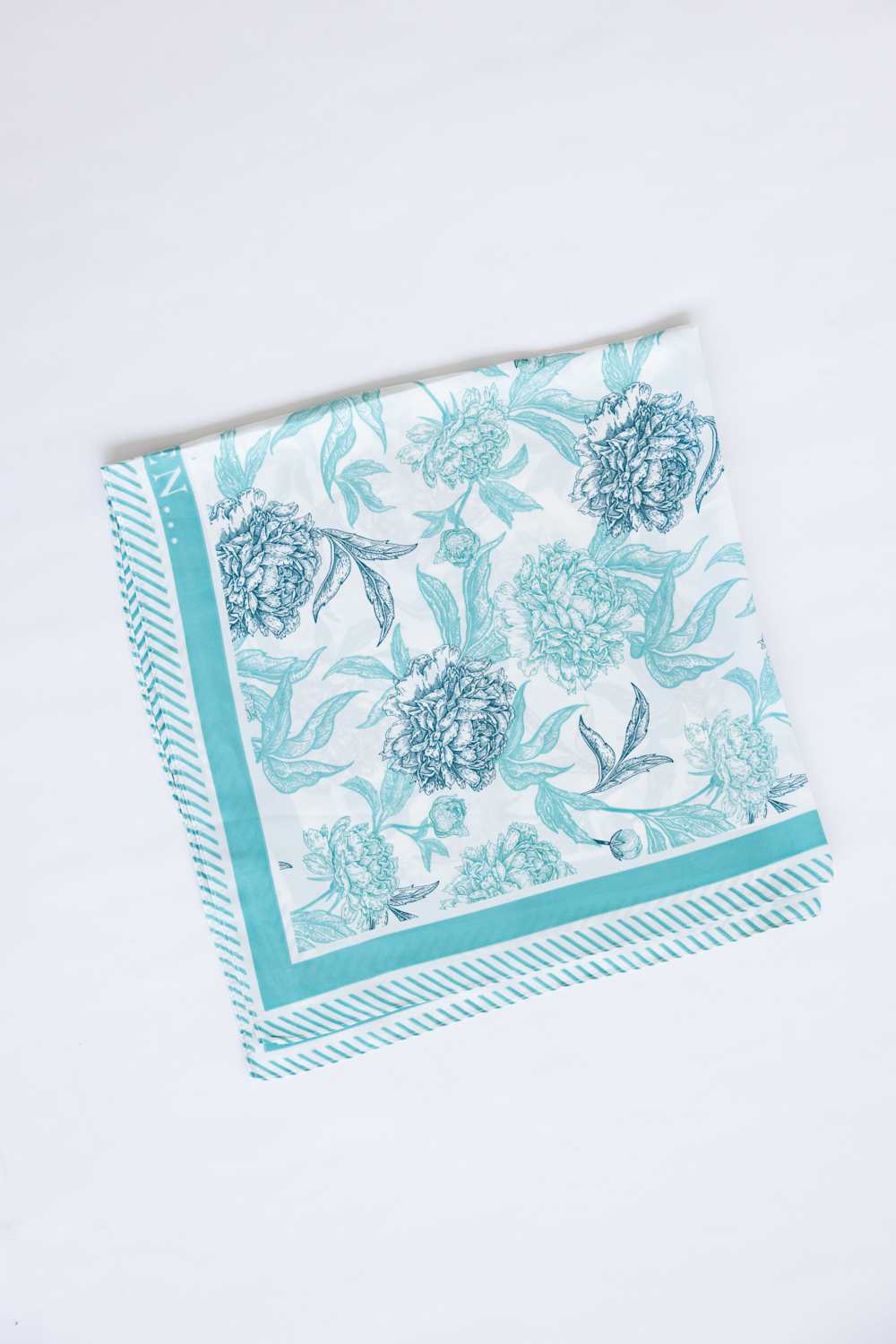 Floral Silky Scarf for Women in Turquoise/White | WLQS101-BLUE - Image 3