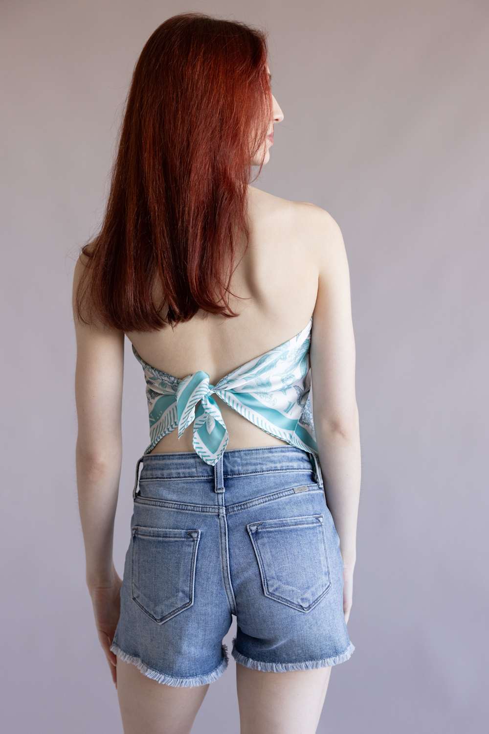 Floral Silky Scarf for Women in Turquoise/White | WLQS101-BLUE - Image 5