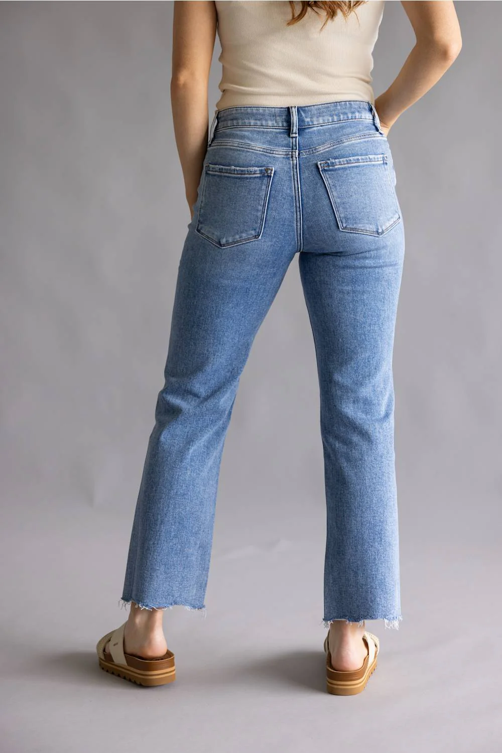 Flying Monkey High Rise Ankle Straight Fray Hem Jeans for Women | F6322 - Image 2