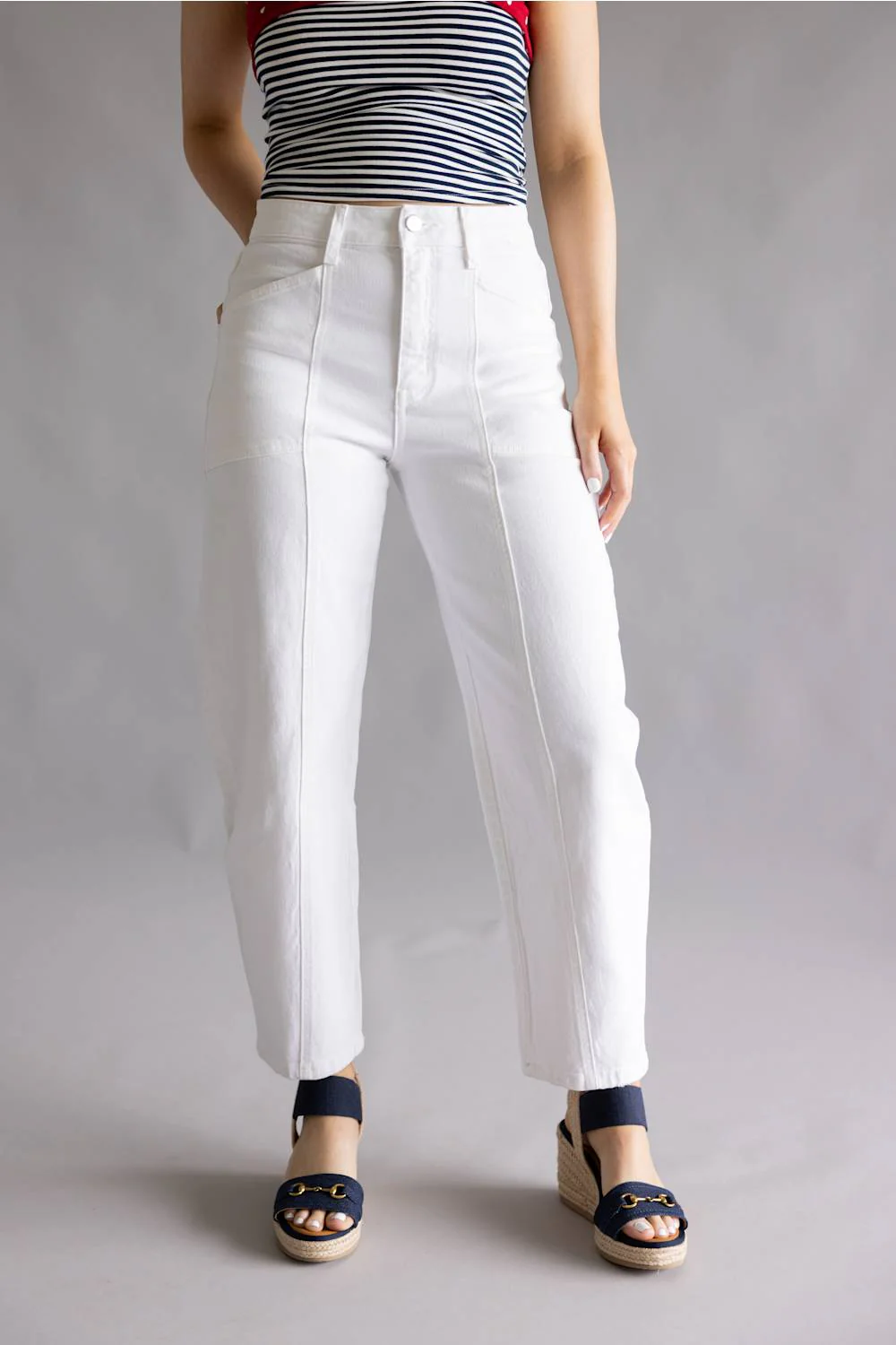 Flying Monkey High Rise Barrel Jeans for Women in White | F5880WH