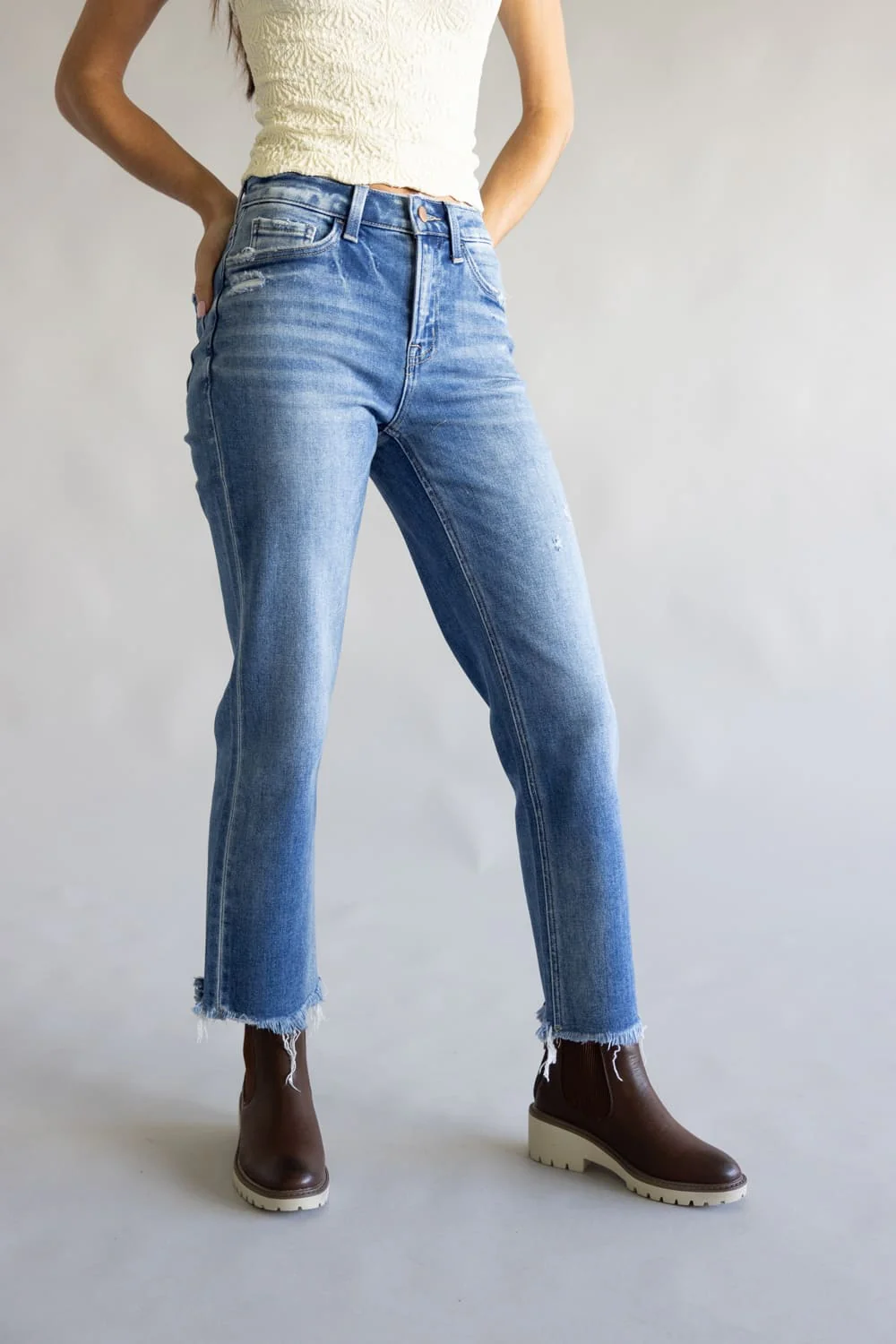 Flying Monkey Impressive High Rise Cropped Straight Leg Jeans for Women | F6139-M - Image 2