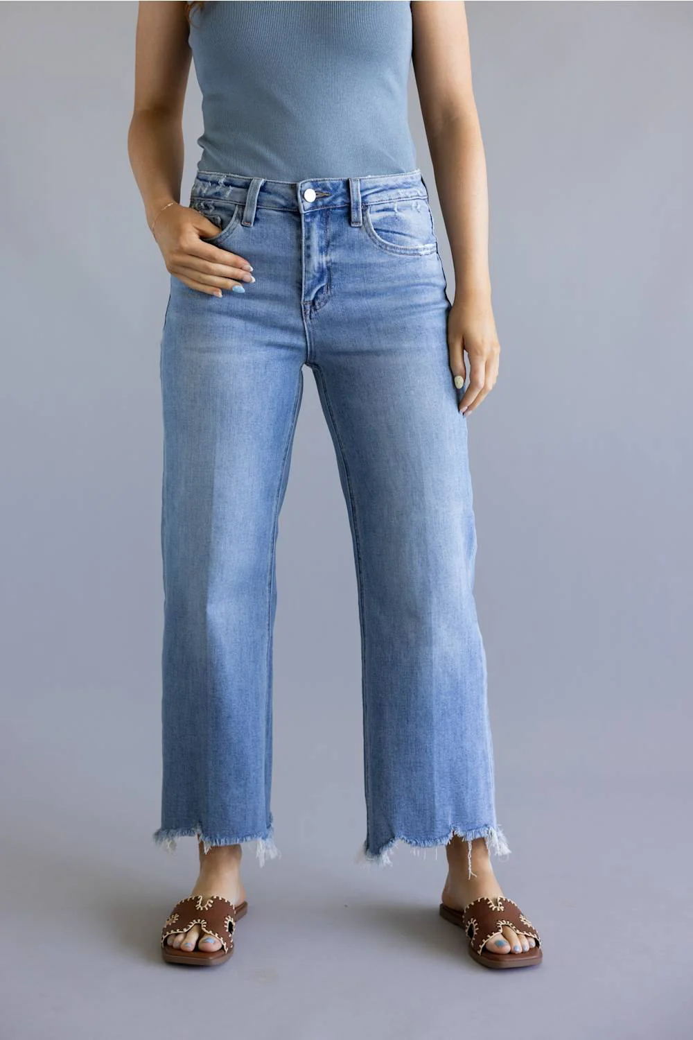 Flying Monkey High Rise Cropped Slim Wide Leg Jeans for Women | F6243LT