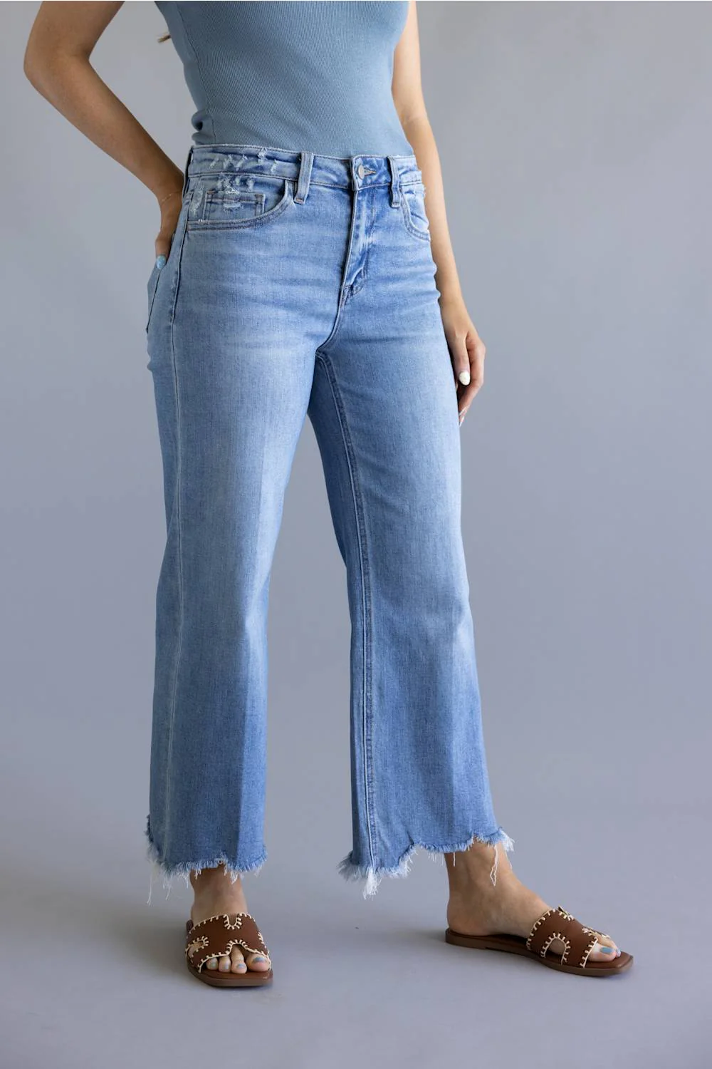 Flying Monkey High Rise Cropped Slim Wide Leg Jeans for Women | F6243LT - Image 5