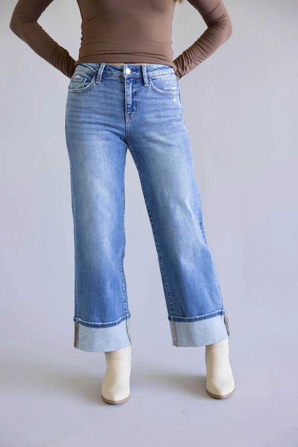 Flying Monkey Moorland High Rise Cuffed Wide Leg Jeans for Women | F5890