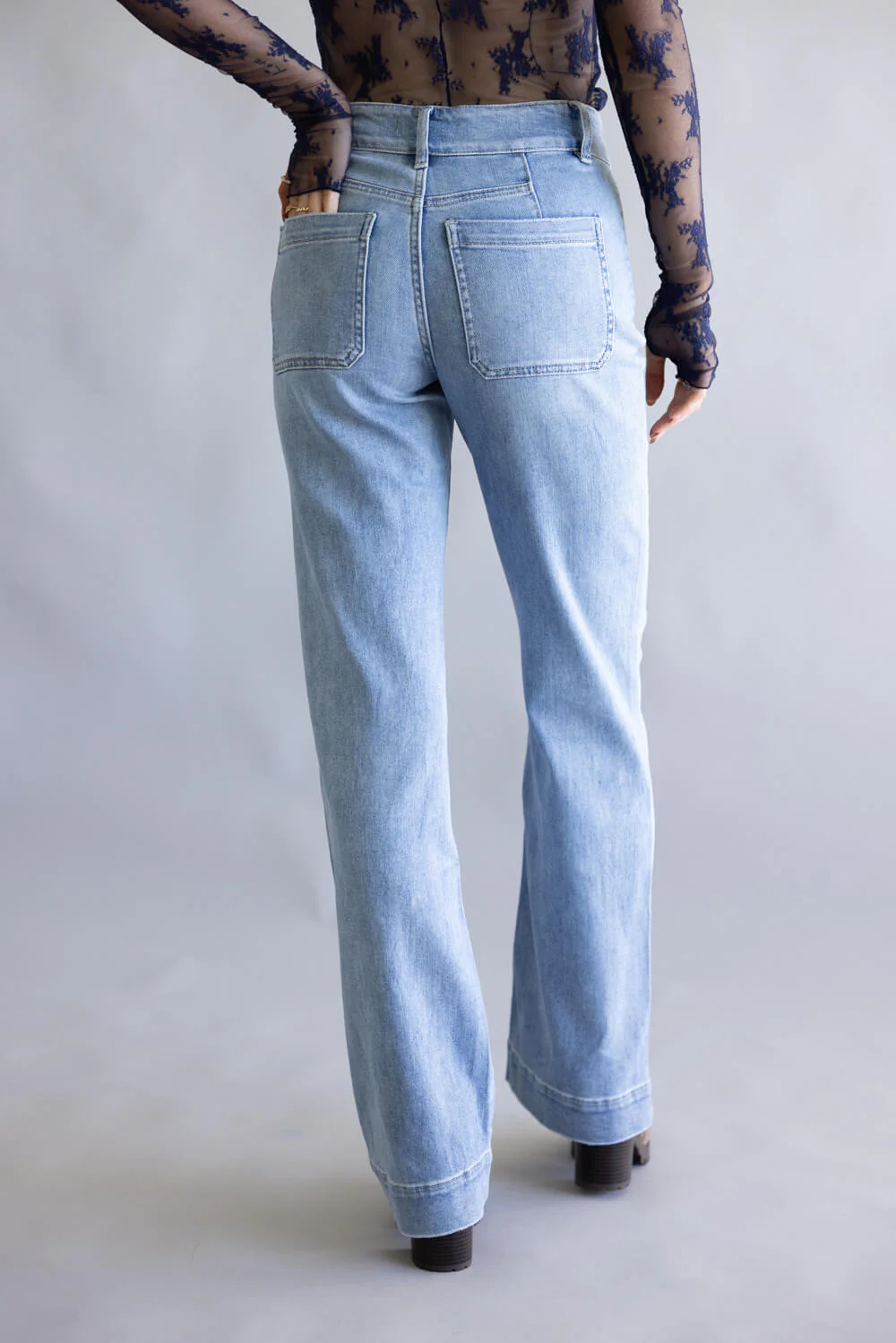 Flying Monkey High-Rise Patch Pocket Flare Jeans for Women | F5655 - Image 2