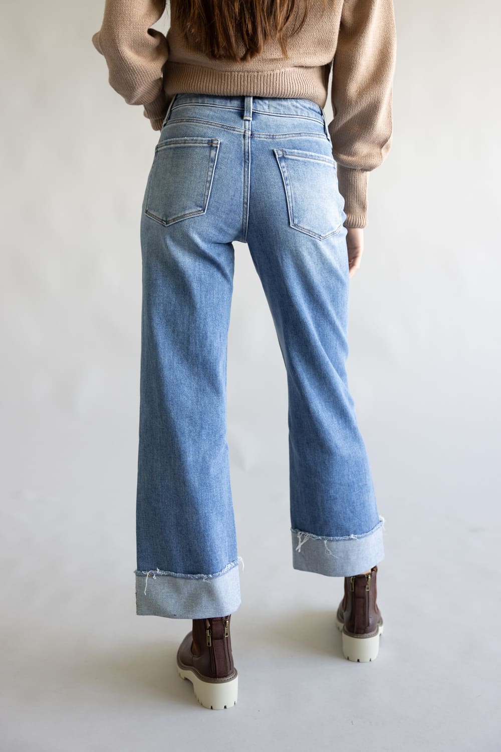 Flying Monkey Eclipse High Rise Cuffed Wide Leg Jeans for Women | F6204 - Image 2