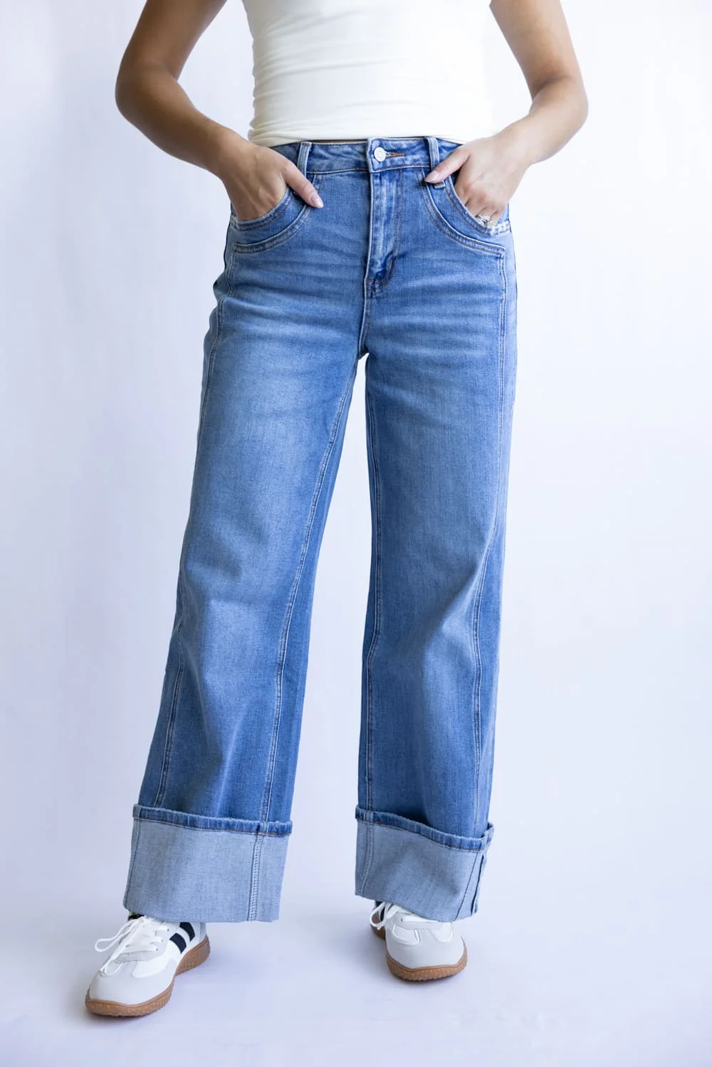 Flying Monkey Joysome High Rise Baggy Cuffed Wide Leg Jeans for Women | F5856 - Image 2