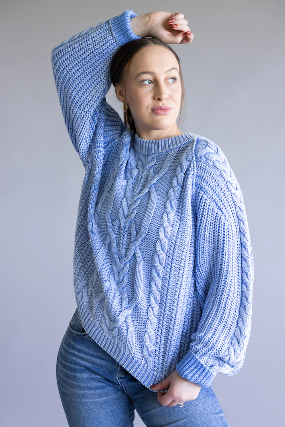 Free People Frankie Cable Sweater for Women in Della Robbia Blue | OB1790202-4021-DELLAROBBIABLUE - Image 2