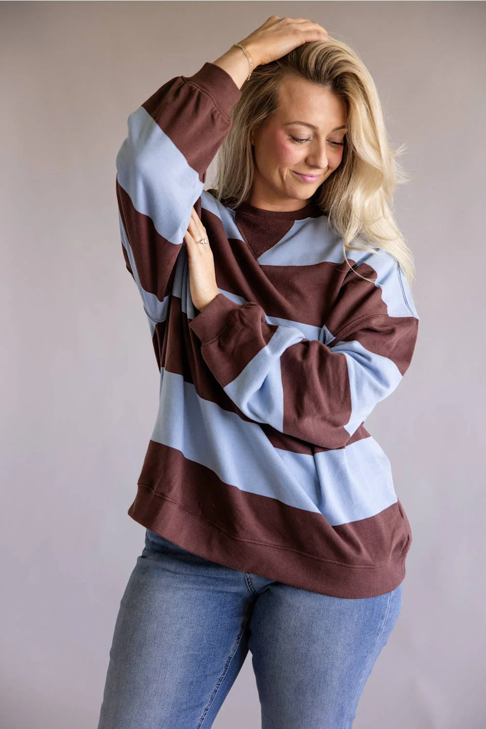 Free People We The Free Striped Oversized Crewneck for Women in Periwinkle Combo | OB2381604-5413-PERIWINKLECOMBO