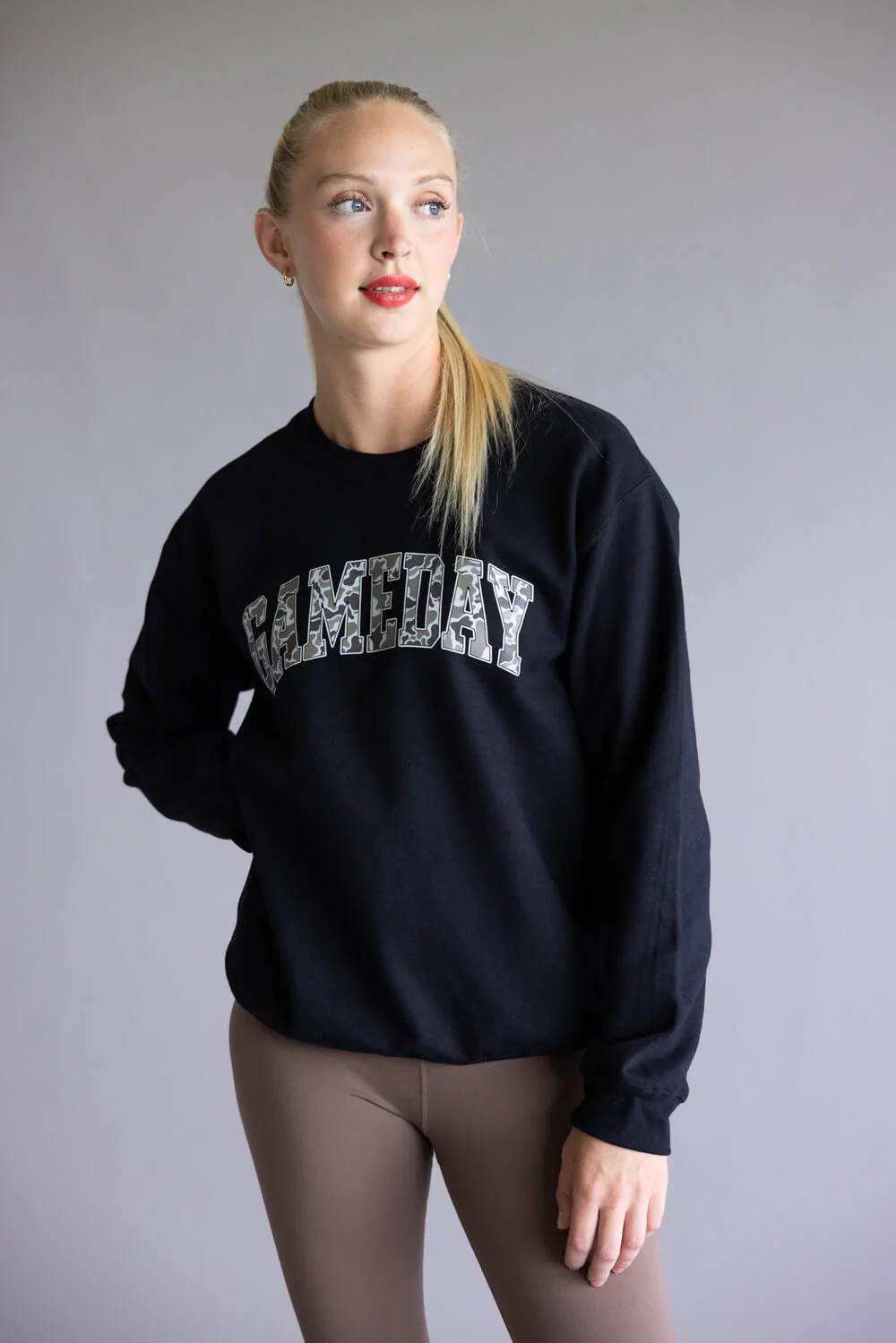 Gameday Camo Sweatshirt for Women in Black | CREW-GAMEDAY-BLACK