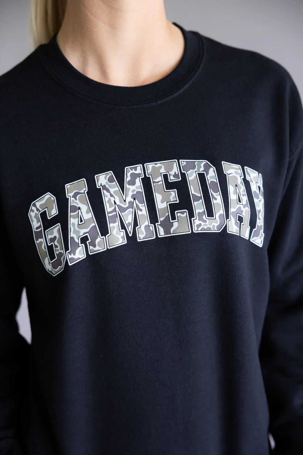 Gameday Camo Sweatshirt for Women in Black | CREW-GAMEDAY-BLACK - Image 3