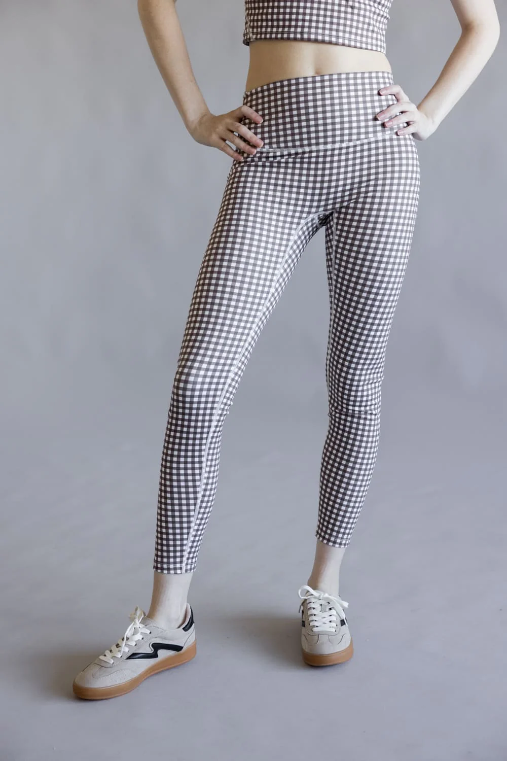 Gingham High-Rise Leggings for Women in Brown/White | YP70069-1-BROWN