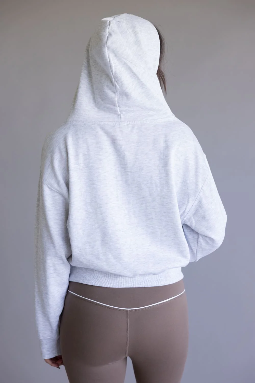 Half Zip Drawstring Fleece Hoodie for Women in Ice Grey | JK359-ICEGREY - Image 2