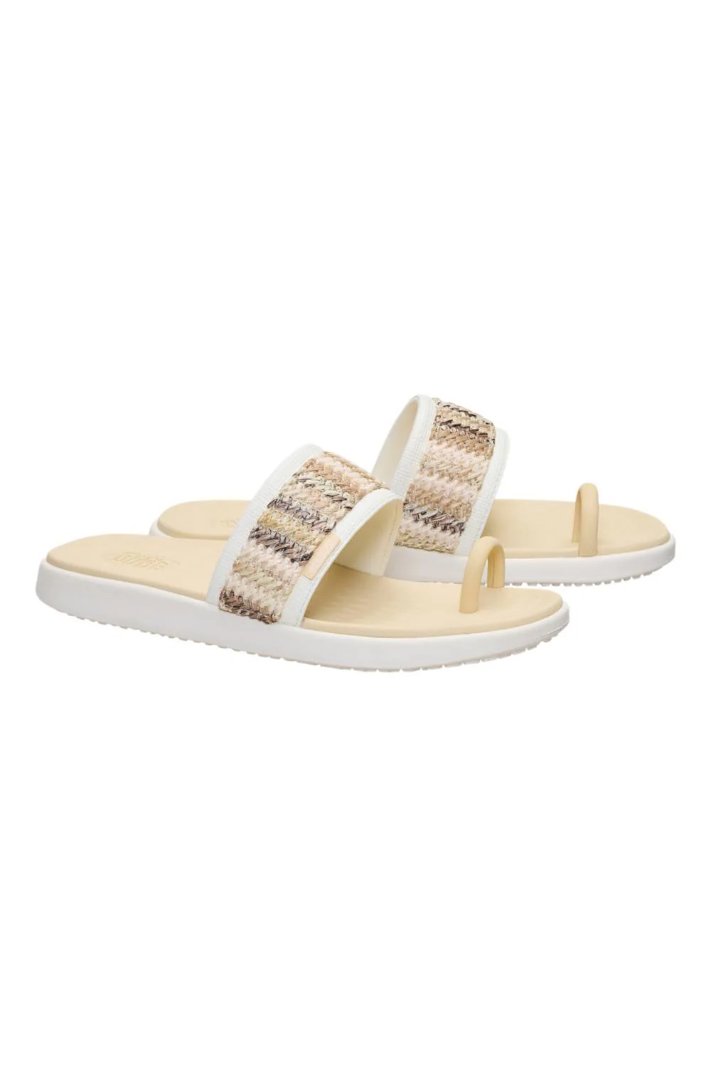 HEYDUDE Womens Maui Breeze Toe Loop Sandals in Ivory/Gold | 45259-1XV - Image 4