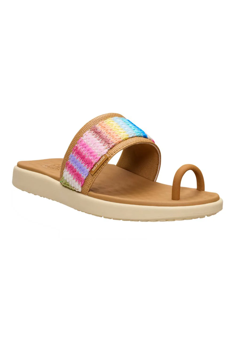 HEYDUDE Womens Maui Breeze Toe Loop Sandals in Tan/Multi Rainbow | 45259-2LZ