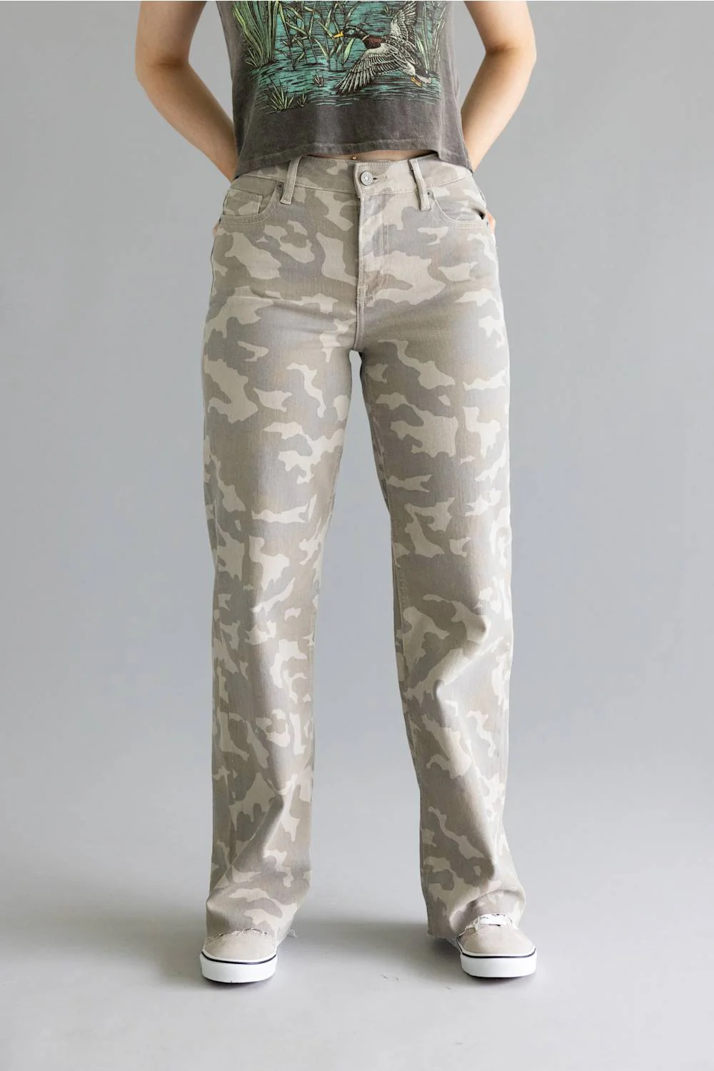 Hidden High Rise Logan Dad Jeans for Women in Tan Camo | HD9765D-TCM