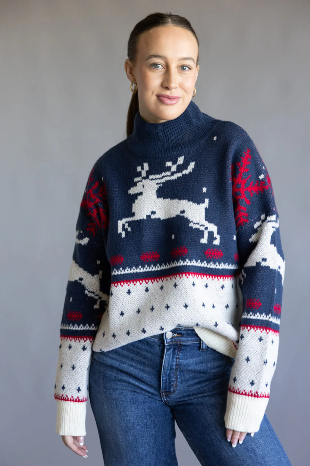 High Neck Fair Isle Sweater for Women in Dusty Blue | IWT6050-DUSTYBLUE-MULTI