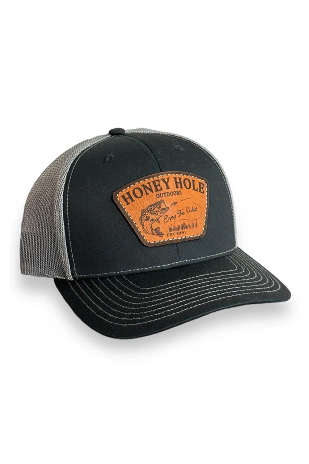 Honey Hole Bass Bite Trucker Hat for Men in Black | SB-LBB-BCH