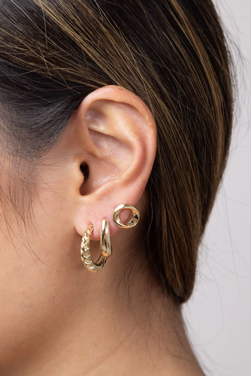 Hoop And Stud Earrings Set for Women in Gold | YEC442 GD