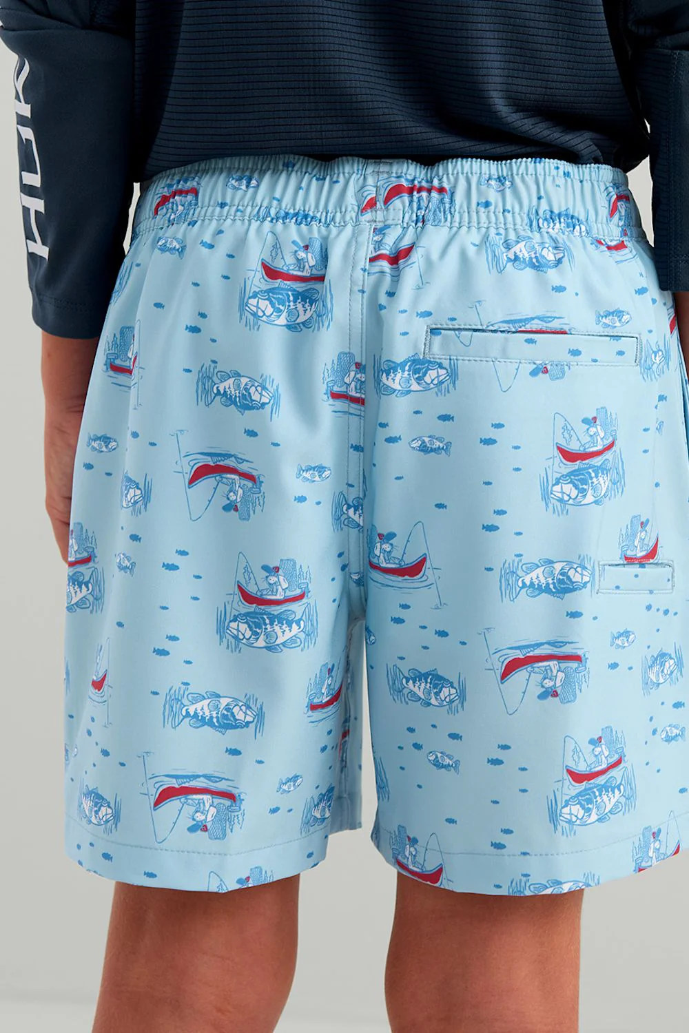 Huk Fishing Youth Printed Pursuit Volley Swim Shorts for Boys in Light Blue | H7200023-423-CERULEAN - Image 3