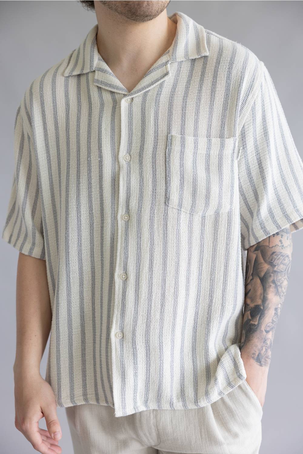 Industrie Cresta Woven Button Up Shirt for Men in Blue/Off White | MTS39885SS-OFFWHITEBLUE - Image 4